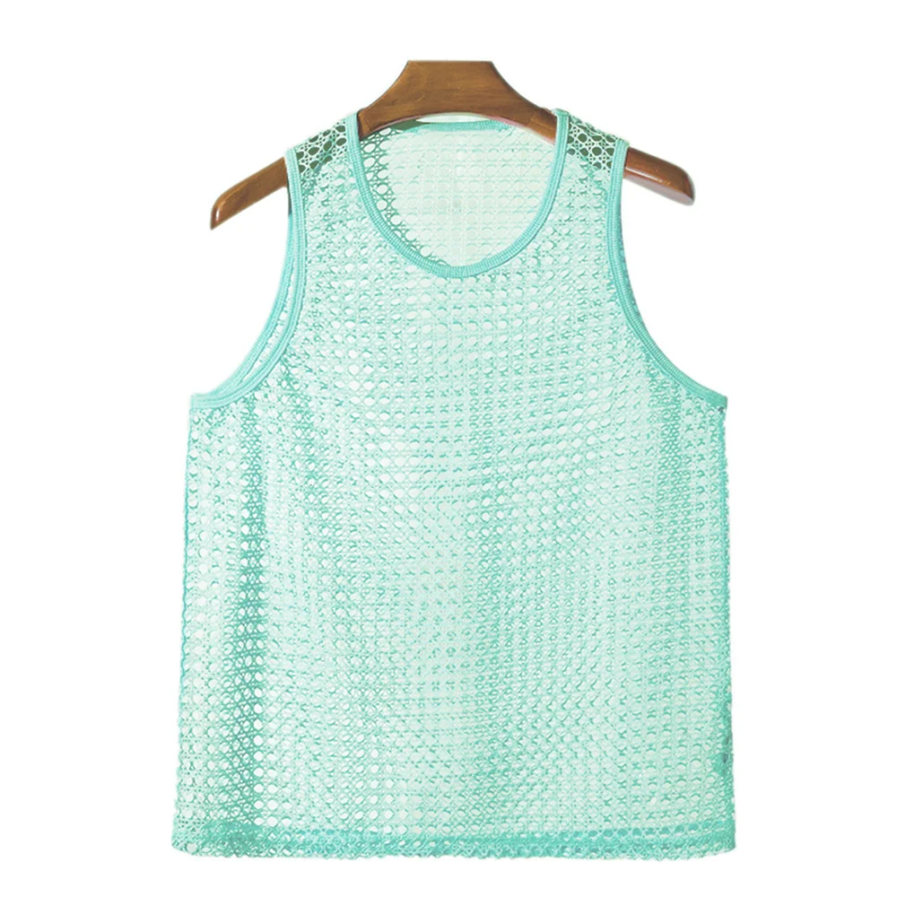 Summer Men's Solid Hollow Mesh Knitted Sleeveless Vest Sexy Fashion Casual Trend Simple Loose Breathable Sports Gym Men's Tops - Image 8