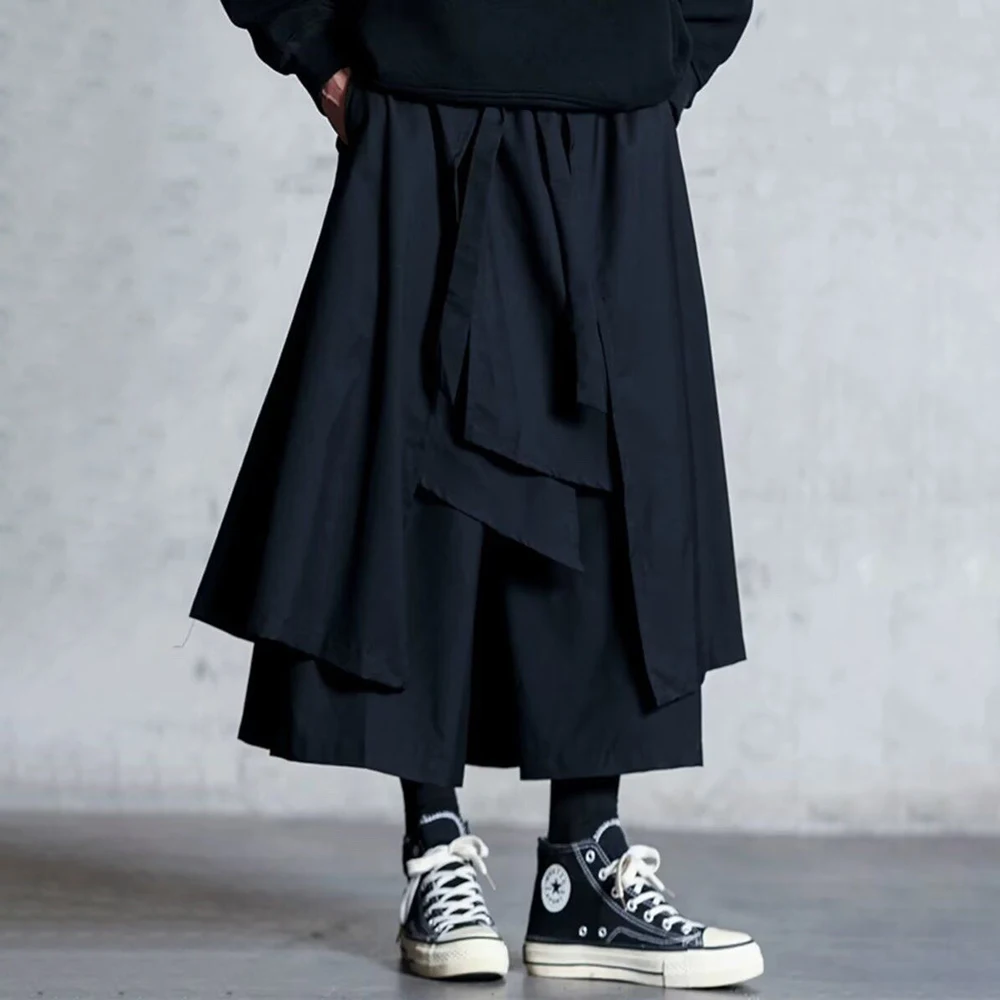 Mens Y2k Culottes Double Layer Samurai Pants Hakama Spring Streetwear Fashion Trend Gothic Casual Pants Men'S Clothing 2025 New - Image 7