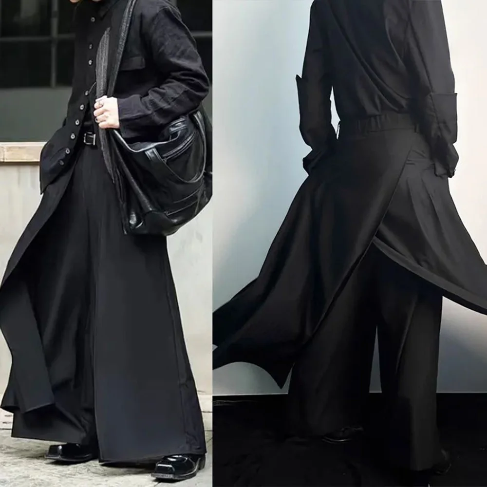 Gothic Culottes Overlap Y2K Double Layer Dark Culottes Pleated Wide Leg Niche Design Casual Pants Skirt Unisex Men's Clothing - Image 2