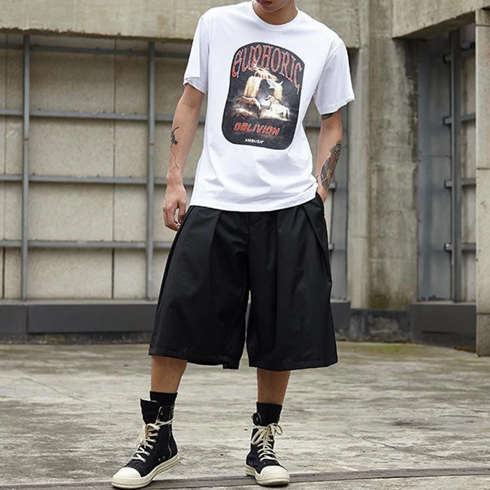 XS-5XL Men's Solid Color Three-Quarter Wide-Leg Pants American Retro Fashion Trend Simple Loose Casual Breathable Men's Bottoms - Image 2
