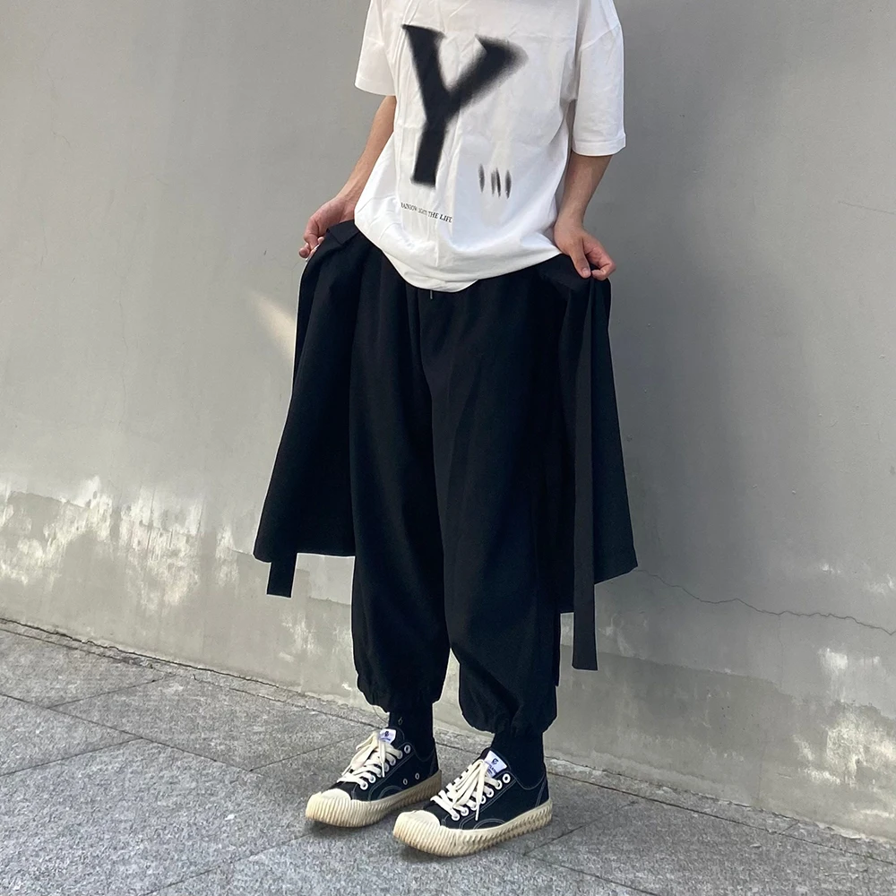 Y2k Spring Skirt Pants Gothic Dark Ribbon Samurai Pants Genderless Streetwear Fashion Draped Designer Niche Hakama Unisex 2026 - Image 6