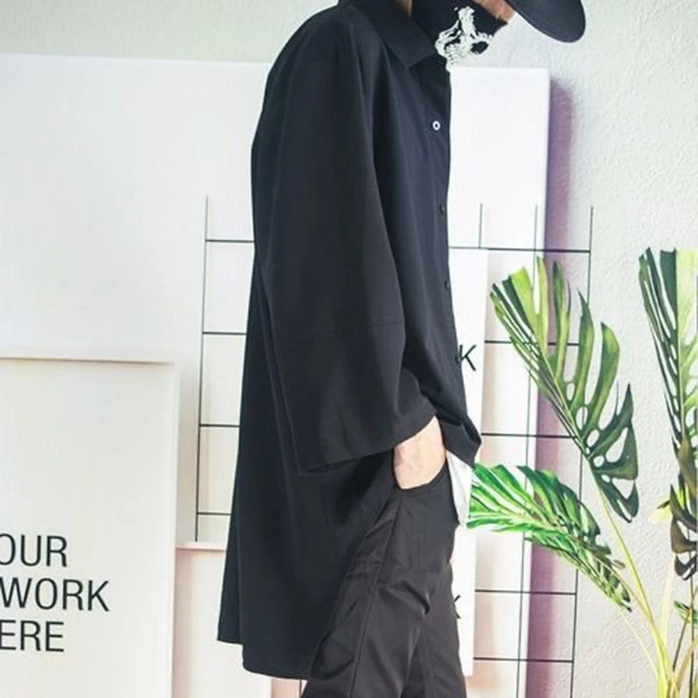 XS-5XL Shirt Asymmetric Mid-Length Casual Shirt Genderless Streetwear Ballroom Fashion Versatile Long-Sleeve Top Unisex 2025 New - Image 3
