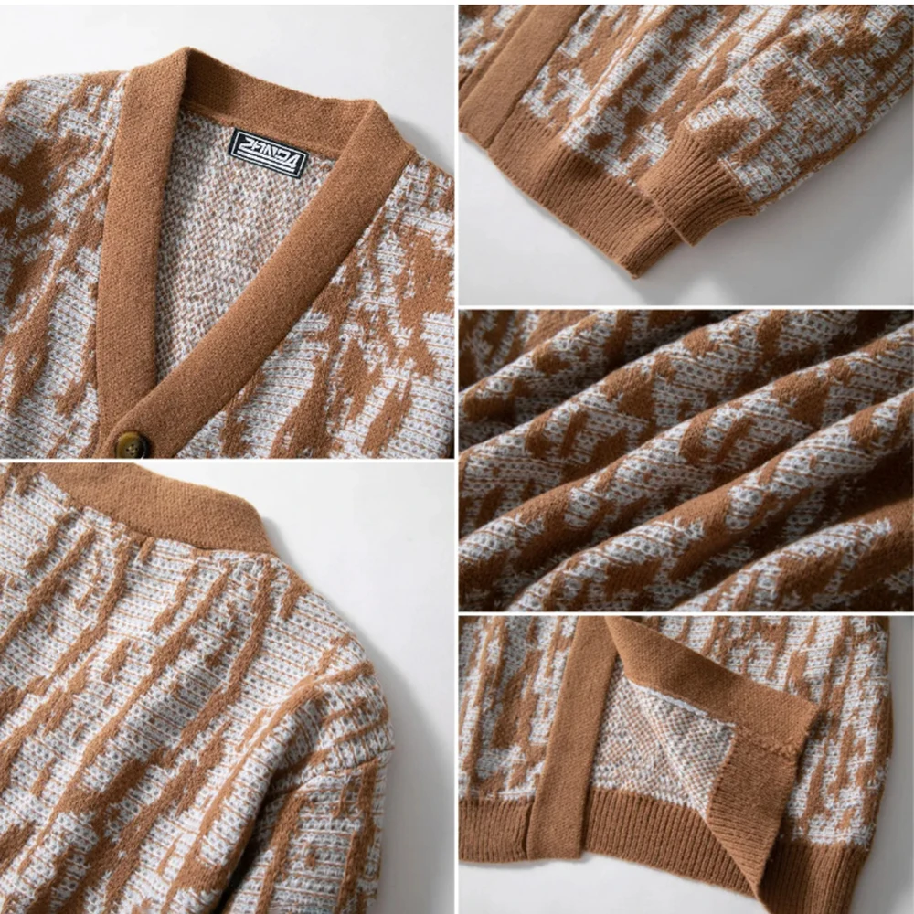Men's Jacquard Knitted Long-Sleeved Jacket American Retro Fashion Trend Unisex Loose Casual Breathable Niche New Men's Tops - Image 6