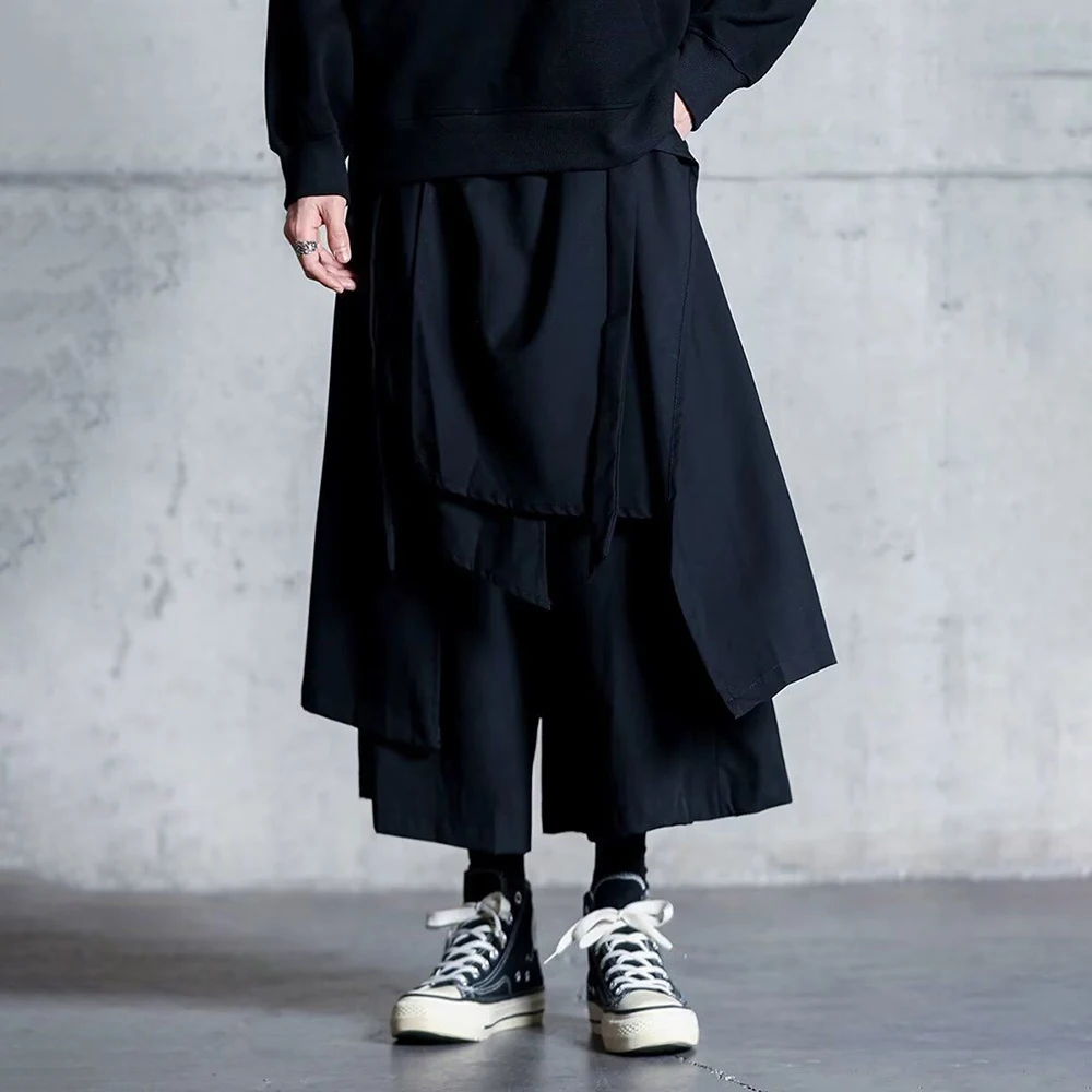 Mens Y2k Culottes Double Layer Samurai Pants Hakama Spring Streetwear Fashion Trend Gothic Casual Pants Men'S Clothing 2025 New - Image 6