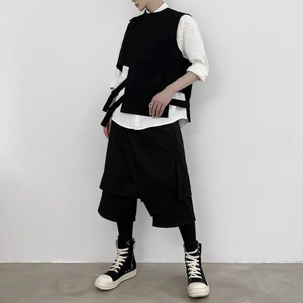 Mens Y2k Culottes Double Layer Irregular Samurai Pants Streetwear Fashion Dark Gothic Outdoor Seven Point Hakama Men'S Wear 2026 - Image 3