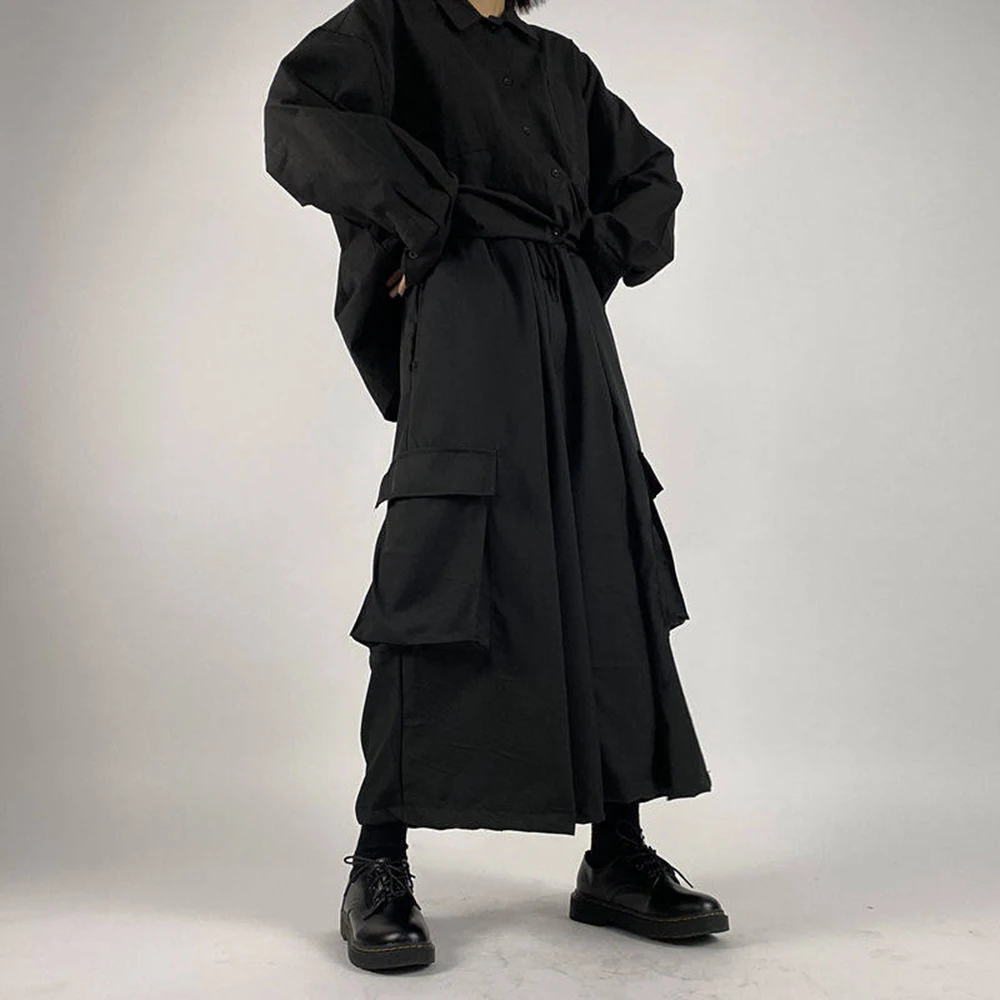 XS-5XL Y2k Cargo Skirt Pants Large Pockets Dark Gothic Samurai Pants Genderless Streetwear Fashion Youth Loose Culottes Unisex - Image 5