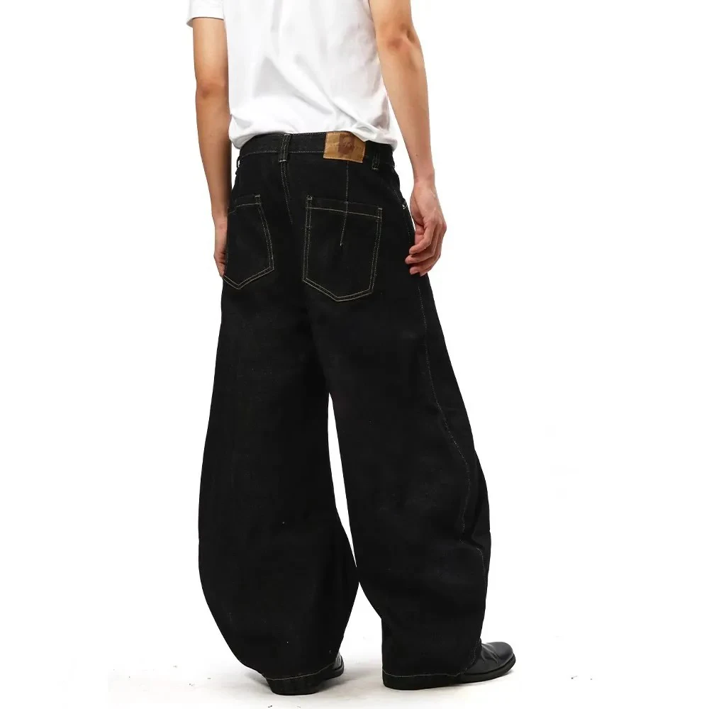 Men's Solid Color Wide-Leg Jeans American Retro Fashion Trend Street Hip-Hop Loose Breathable Casual Niche New Men's Bottoms - Image 2