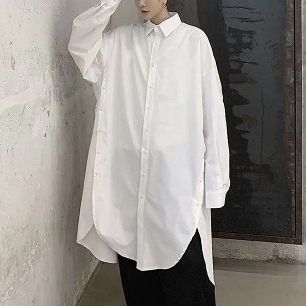 Men Y2k Spring Mid Length Shirt Nightclub Cloak Shirt Streetwear Fashion Dj Niche Flowy Long Sleeve Top Men'S Clothing 2026 New - Image 2