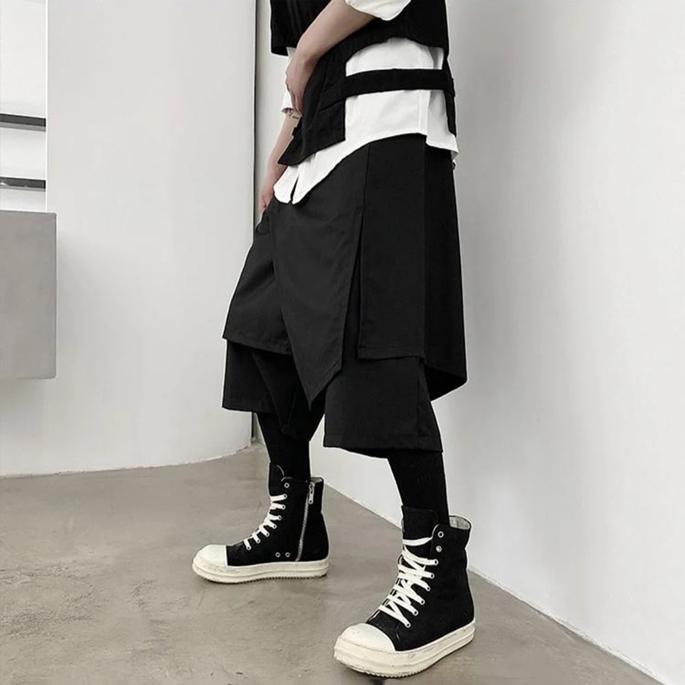 Mens Y2k Culottes Double Layer Irregular Samurai Pants Streetwear Fashion Dark Gothic Outdoor Seven Point Hakama Men'S Wear 2026 - Image 2