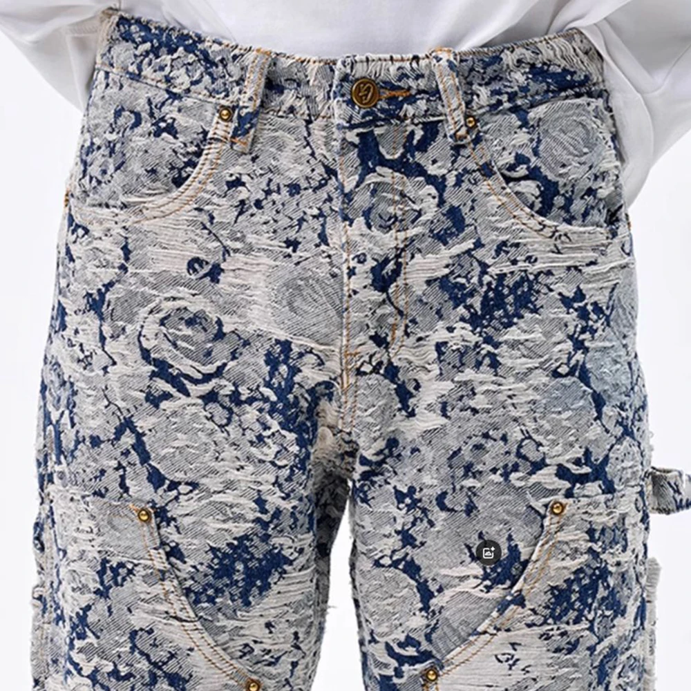 Men Jeans Jacquard Washed Cargo Casual Straight Pants Streetwear Fashion Hip Hop Retro Trend Trousers Male Men'S Clothing 2024 - Image 5