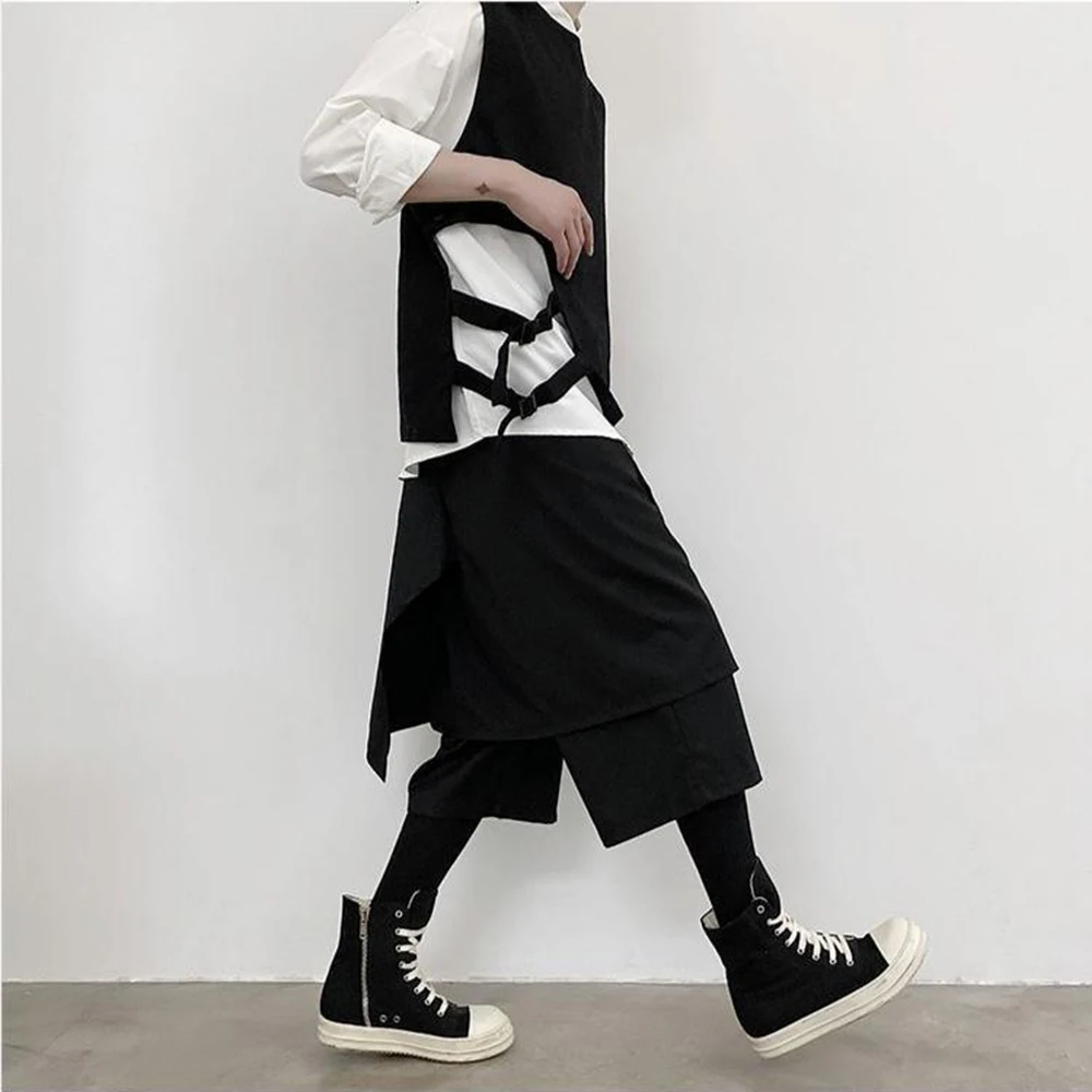 Mens Y2k Culottes Double Layer Irregular Samurai Pants Streetwear Fashion Dark Gothic Outdoor Seven Point Hakama Men'S Wear 2026 - Image 5