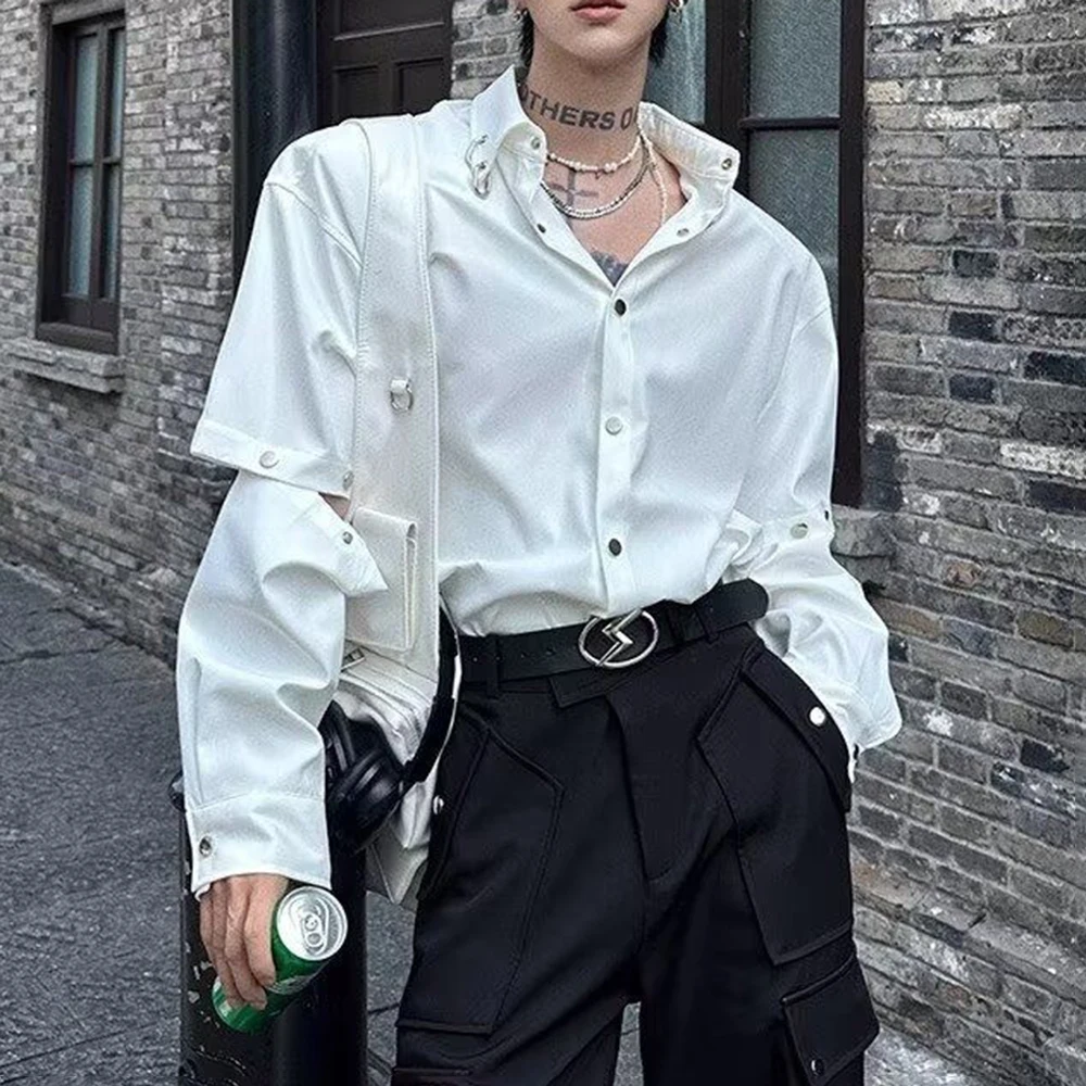 Mens Shirt Y2k Sleeves Stitching Metal Design Jacket Streetwear Niche Personality Casual Long-Sleeve Tops Men'S Clothing 2024 - Image 7