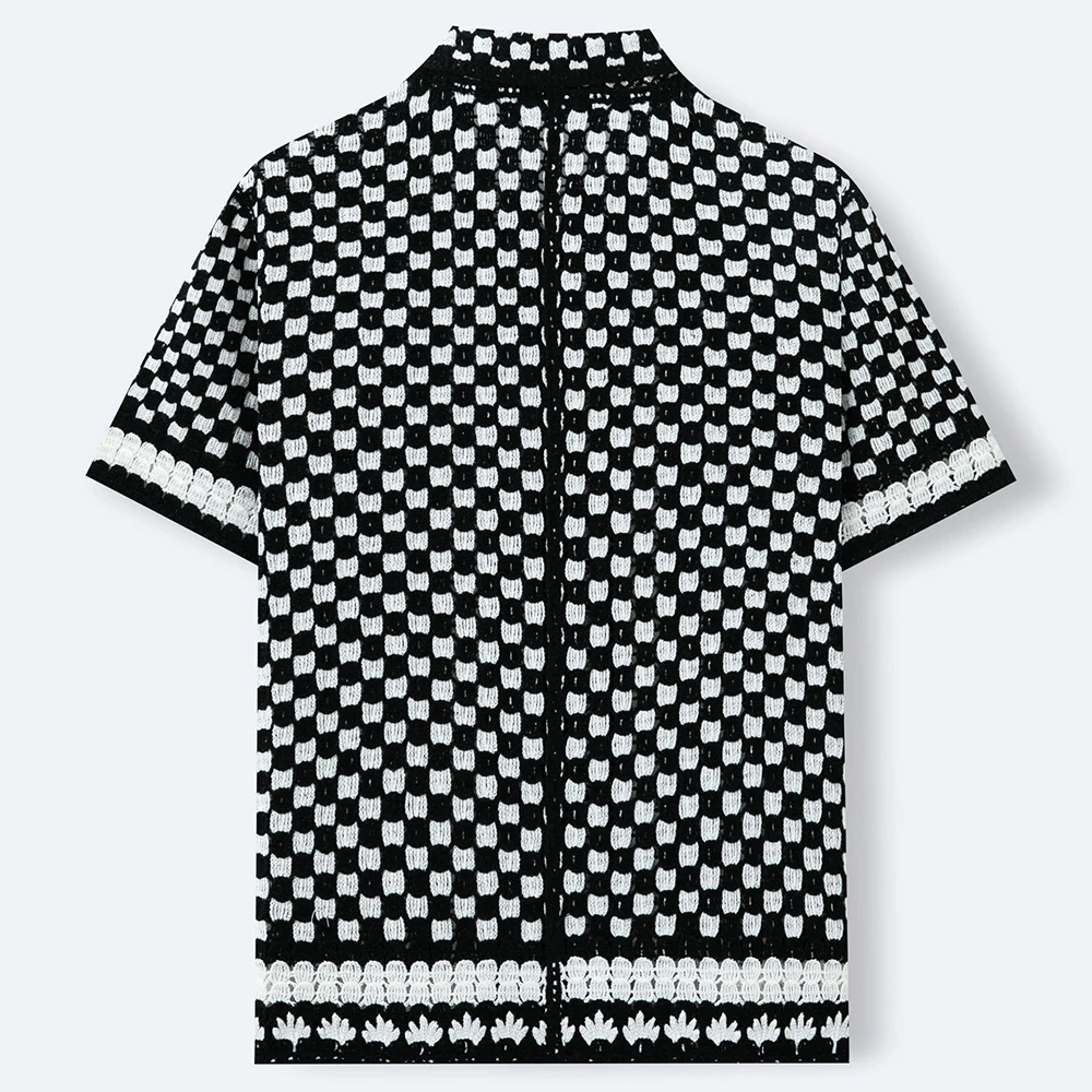 2026 Summer New Men's Jacquard Knit Short-Sleeve Shirt American Retro Fashion Trendy Casual Loose Breathable Niche Men's Top - Image 4