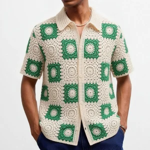 2026 Summer New Men's Hollow-Out Short-Sleeve Polo Shirt American Retro Fashion Trendy Vacation Casual Loose Niche Men's Top