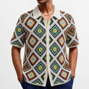 2026 Summer New Men's Color Block Short-Sleeve Shirt American Retro Fashion Trendy Loose Casual Breathable Niche Men's Top