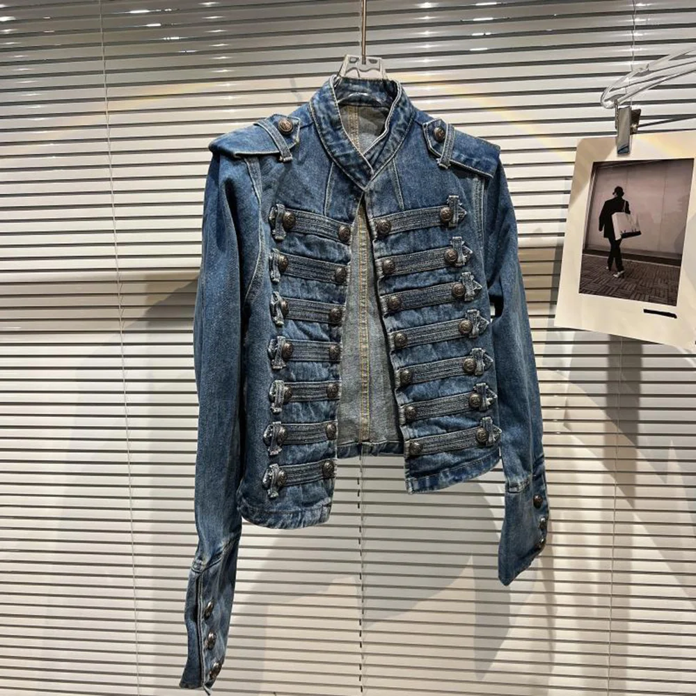 Womens Slim Metal Rib Button Design Denim Top Short Style Fashion Outer Washed Jacket Women'S Clothing 2024 Spring Autumn New - Image 4