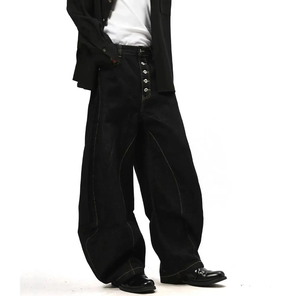 Men's Solid Color Wide-Leg Jeans American Retro Fashion Trend Street Hip-Hop Loose Breathable Casual Niche New Men's Bottoms - Image 6