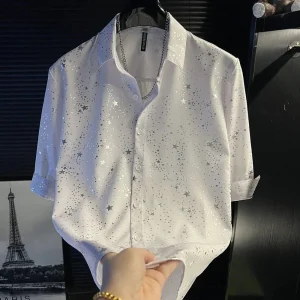 Summer New Male Starry Sky Short-Sleeve Shirt American Retro Fashion Trendy High Street Loose Casual Breathable Niche Men's Top