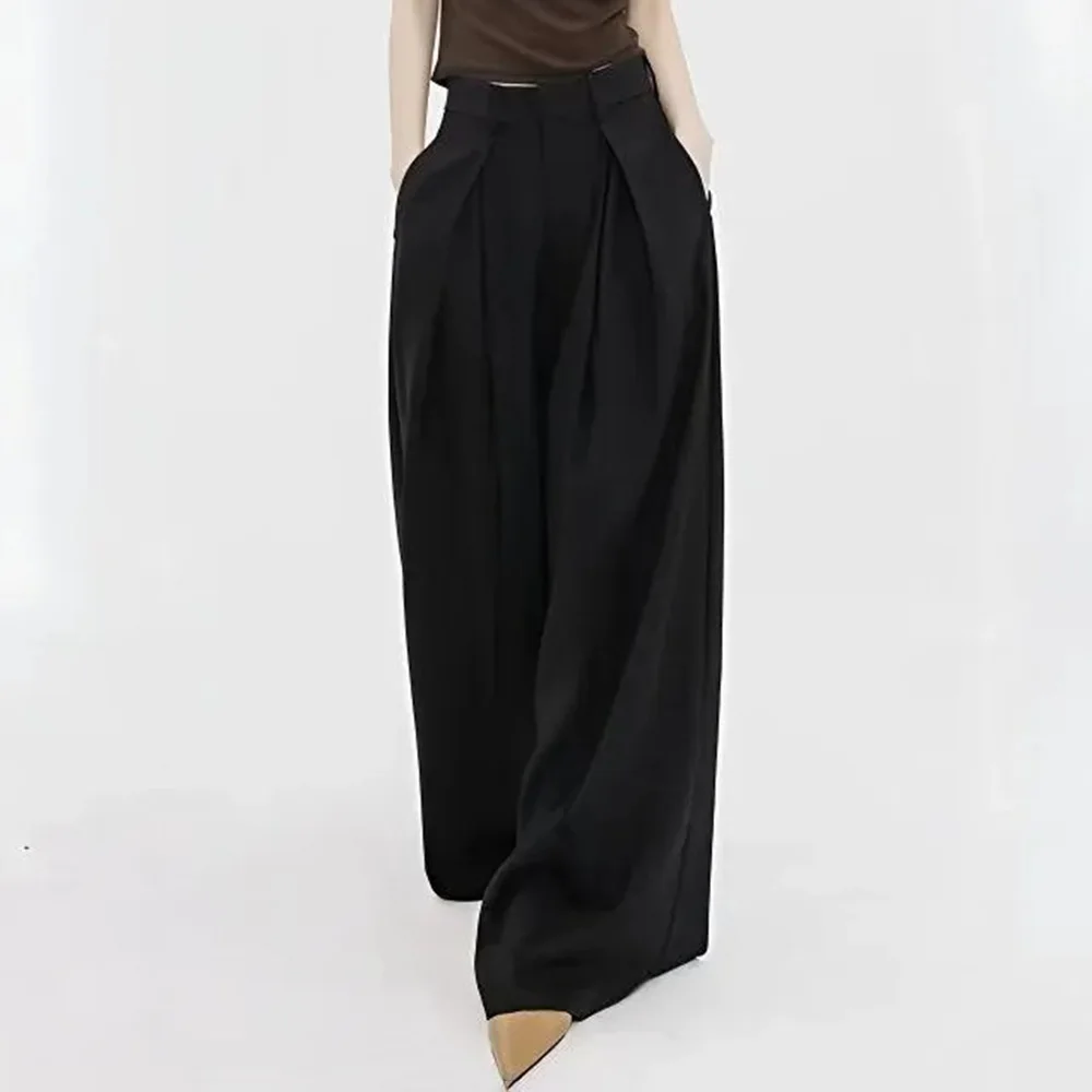 Summer New Men's Solid Color High Waist Wide Leg Straight Pants Harajuku Retro Fashion Trend Casual Simple Loose Men's Bottoms