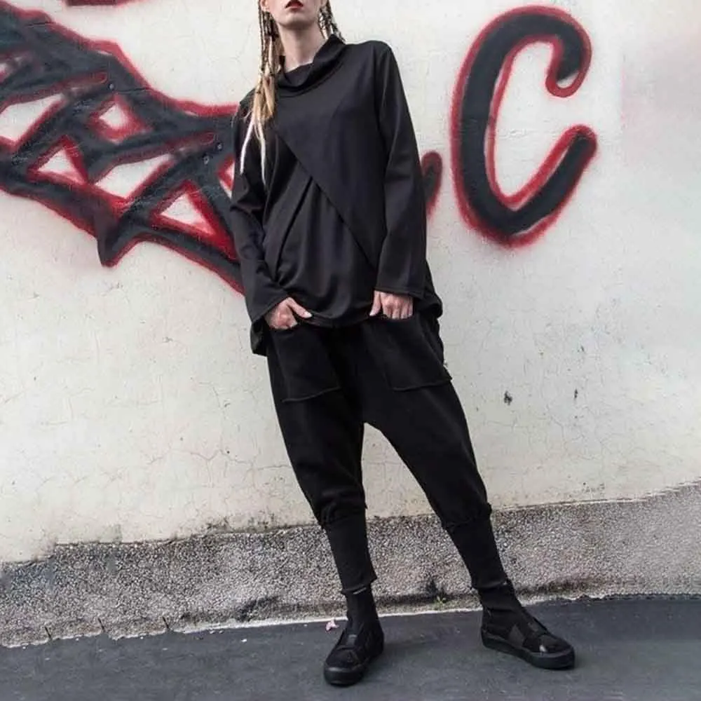 XS-5XL Y2k Dark Frayed Leggings Harem Pants Genderless Autumn Streetwear Hip Hop Gothic Fashion Edgy Bad-Boy Niche Pants Unisex - Image 2