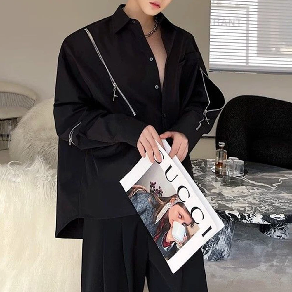 Winter New Men's Irregular Long-Sleeve Shirt Unisex American Retro Fashion Trend High Street Loose Casual Niche Men's Tops - Image 6