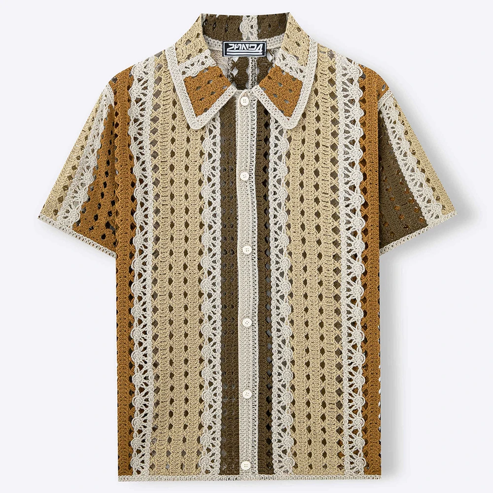 Summer New Men's Color Block Short-Sleeve Shirt American Retro Fashion Trendy Streetwear Vacation Loose Casual Niche Men's Top - Image 3