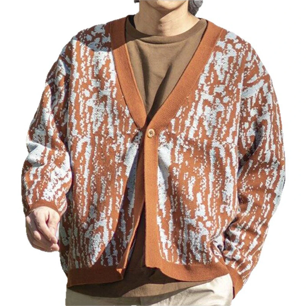 Men's Jacquard Knitted Long-Sleeved Jacket American Retro Fashion Trend Unisex Loose Casual Breathable Niche New Men's Tops - Image 3