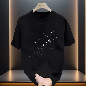 Men Tshirt Y2k Starry Sky Casual Cotton T-Shirt Streetwear Fashion Versatile Simple Comfort Short-Sleeve Top Men'S Clothing 2025
