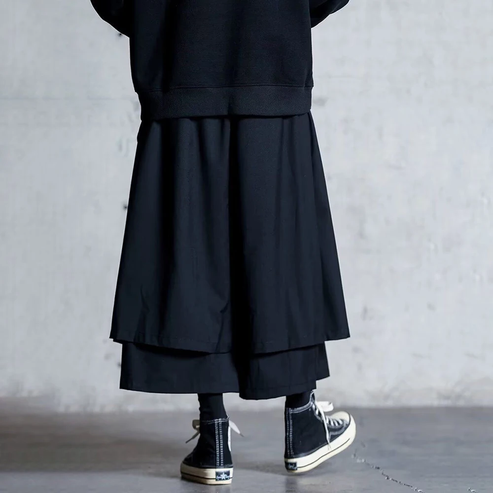 Mens Y2k Culottes Double Layer Samurai Pants Hakama Spring Streetwear Fashion Trend Gothic Casual Pants Men'S Clothing 2025 New - Image 2