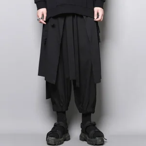 Mens Dark Samurai Pants Irregular Side Hem Double-Layer Hakama Streetwear Fashion Youth Casual Pants Men'S Clothing 2025 New