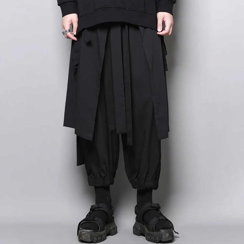 Mens Dark Samurai Pants Irregular Side Hem Double-Layer Hakama Streetwear Fashion Youth Casual Pants Men'S Clothing 2025 New