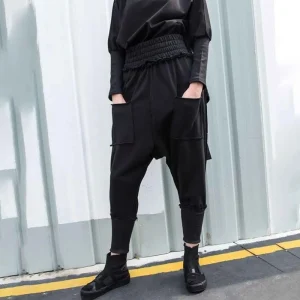 XS-5XL Y2k Dark Frayed Leggings Harem Pants Genderless Autumn Streetwear Hip Hop Gothic Fashion Edgy Bad-Boy Niche Pants Unisex