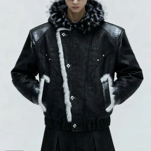 Mens Spring Jacket Pu Leather Patchwork Thickened Faux Fur Hooded Jacket Streetwear Fashion Fluffy Niche Top Men'S Clothing 2026