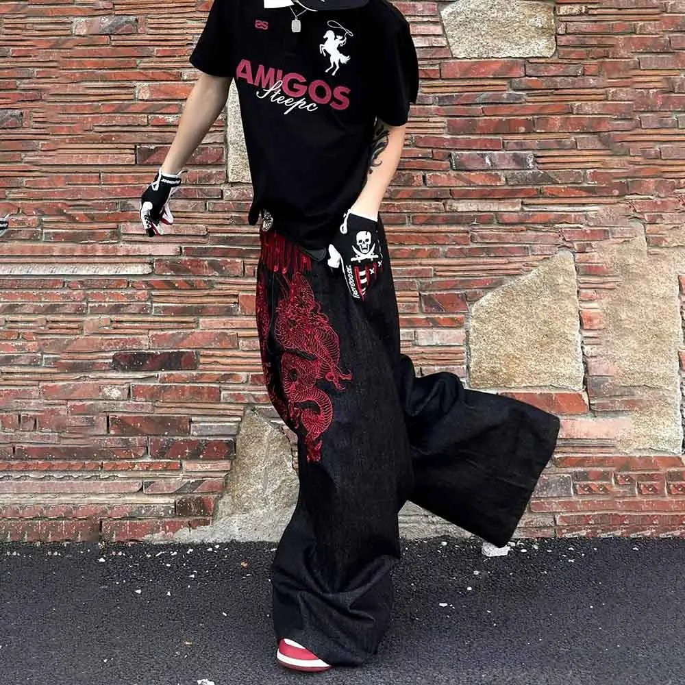 Autumn New Men's Embroidered Straight Leg Jeans American Retro Fashion Trendy Casual High Street Loose Niche Men's Bottoms 2025 - Image 3