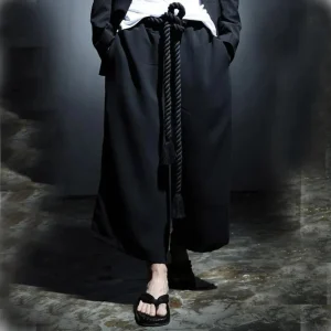 XS-6XL Y2k Belt Dark Style Casual Skirt Pants Genderless Unisex Streetwear Fashion Versatile Samurai Pants Hakama Pants 2025 New
