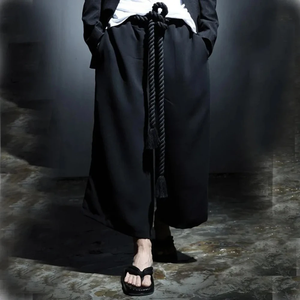 XS-6XL Y2k Belt Dark Style Casual Skirt Pants Genderless Unisex Streetwear Fashion Versatile Samurai Pants Hakama Pants 2025 New