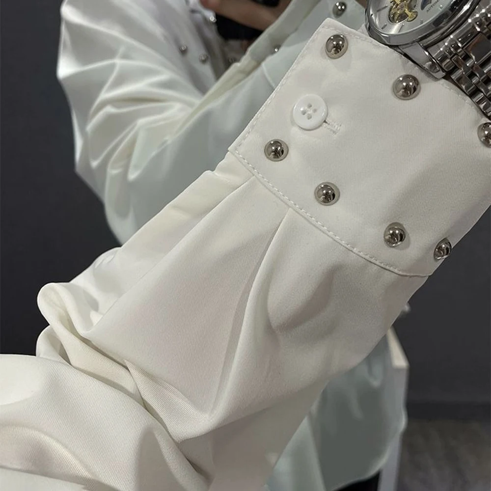 Mens Ribbons Rivets Shirts Autumn Streetwear Fashion Trends Campus Performances Casual Long-Sleeve Tops Men'S Clothing 2024 - Image 6