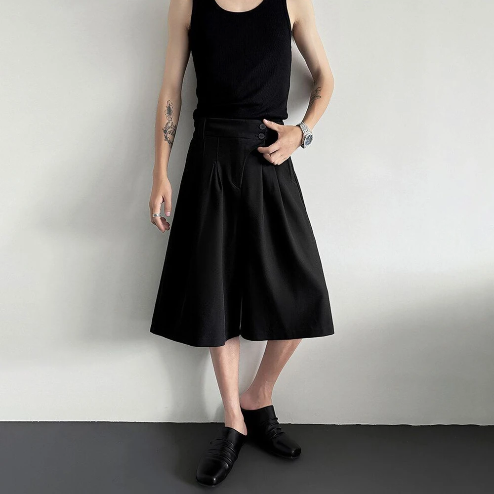 2026 Summer New Men's Solid Color Wide-Leg Shorts American Retro Fashion Trend High Street Loose Casual Simple Men's Bottoms - Image 4