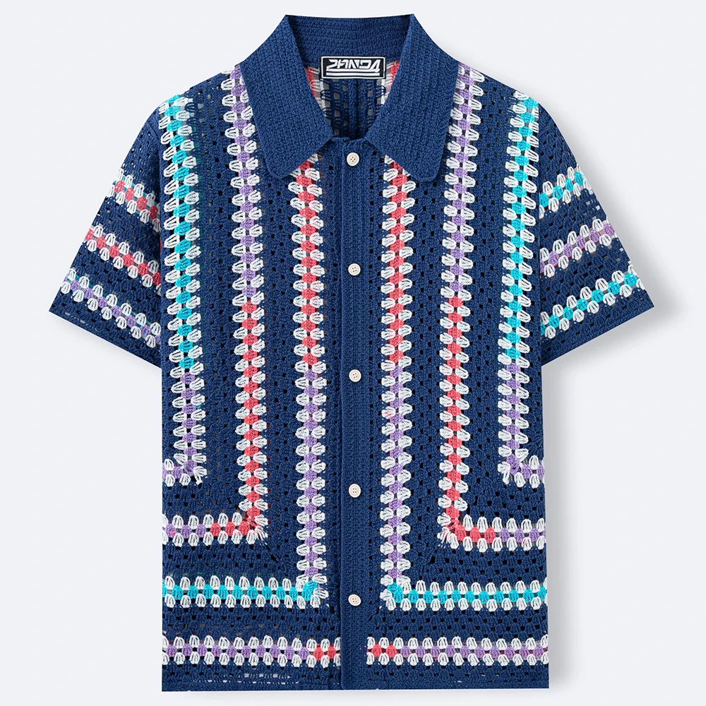 Summer New Men's Color Block Short-Sleeve Shirt American Retro Fashion Trendy High Street Loose Casual Vacation Niche Men's Top - Image 4