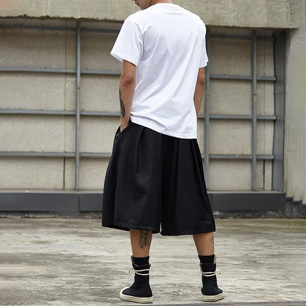 XS-5XL Men's Solid Color Three-Quarter Wide-Leg Pants American Retro Fashion Trend Simple Loose Casual Breathable Men's Bottoms - Image 5