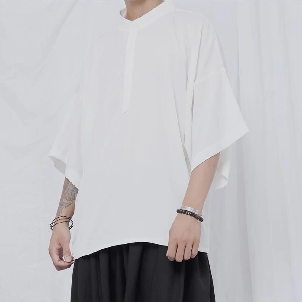 Mens Minimalist Plain Japanese Half Sleeves Shirt Streetwear Fashion Nightclubs Loose Fit Versatile Short-Sleeve Tops 2026 New - Image 7