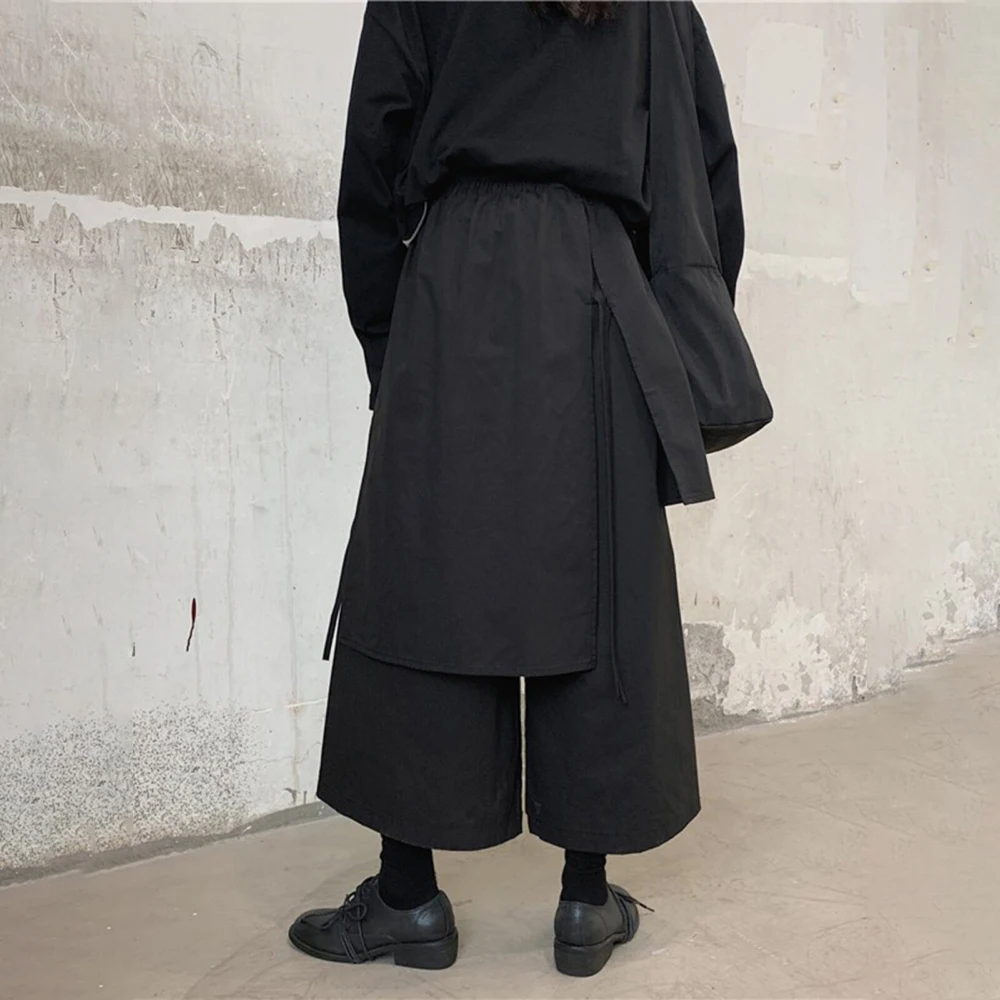 Y2K layered side-hem Japanese samurai culottes skirts genderless summer fashion outdoor trend versatile youth unisex - Image 6