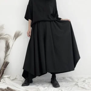 Y2k Gothic Dark Skirt Pants Irregular Pleated Casual Hakama Genderless Japanese Streetwear Fashion Wide Leg Samurai Pants Unisex