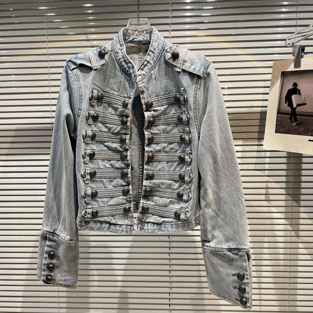 Womens Slim Metal Rib Button Design Denim Top Short Style Fashion Outer Washed Jacket Women'S Clothing 2024 Spring Autumn New - Image 6