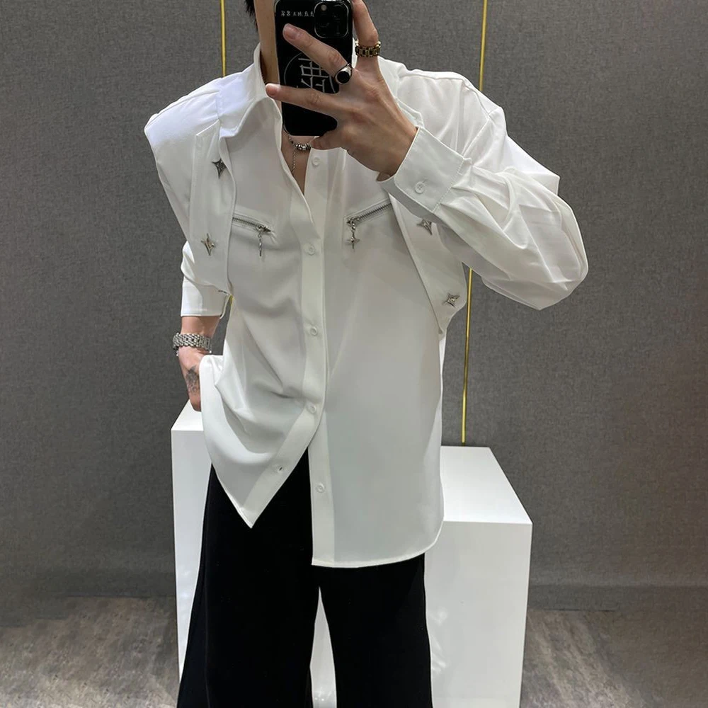 Mens Y2k Shirt Metallic Ribbon Casual Spring Street Fashion Nightclub Stage Outdoor Versatile Niche Top Men'S Clothing 2026 New - Image 5