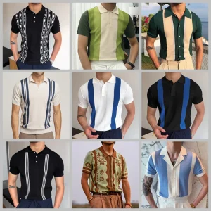 Summer 2025 Men's Luxury Clothing Knit Short Sleeve Polo Shirt Casual Streetwear Lapel Button Down Cardigan Breathable Tops