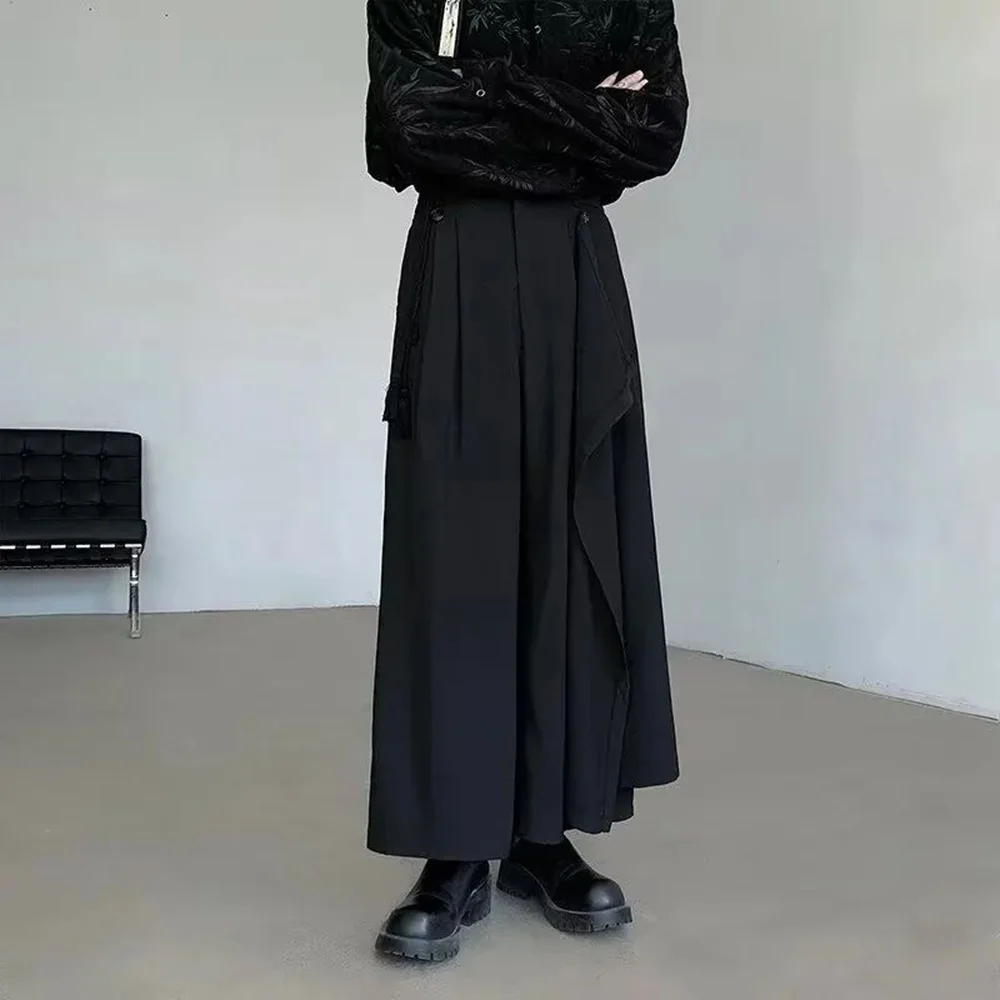 Mens Skirt Pants Double-Layer Splicing Gothic Samurai Pants Japanese Dark Style Casual Hakama Wide-Leg Pants Men'S Clothing 2024 - Image 2