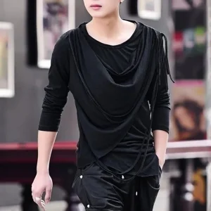 XS-5XL Spring New Men's Solid Color Long Sleeve T-Shirt American Retro Fashion Trend High Street Casual Loose Niche Men's Top