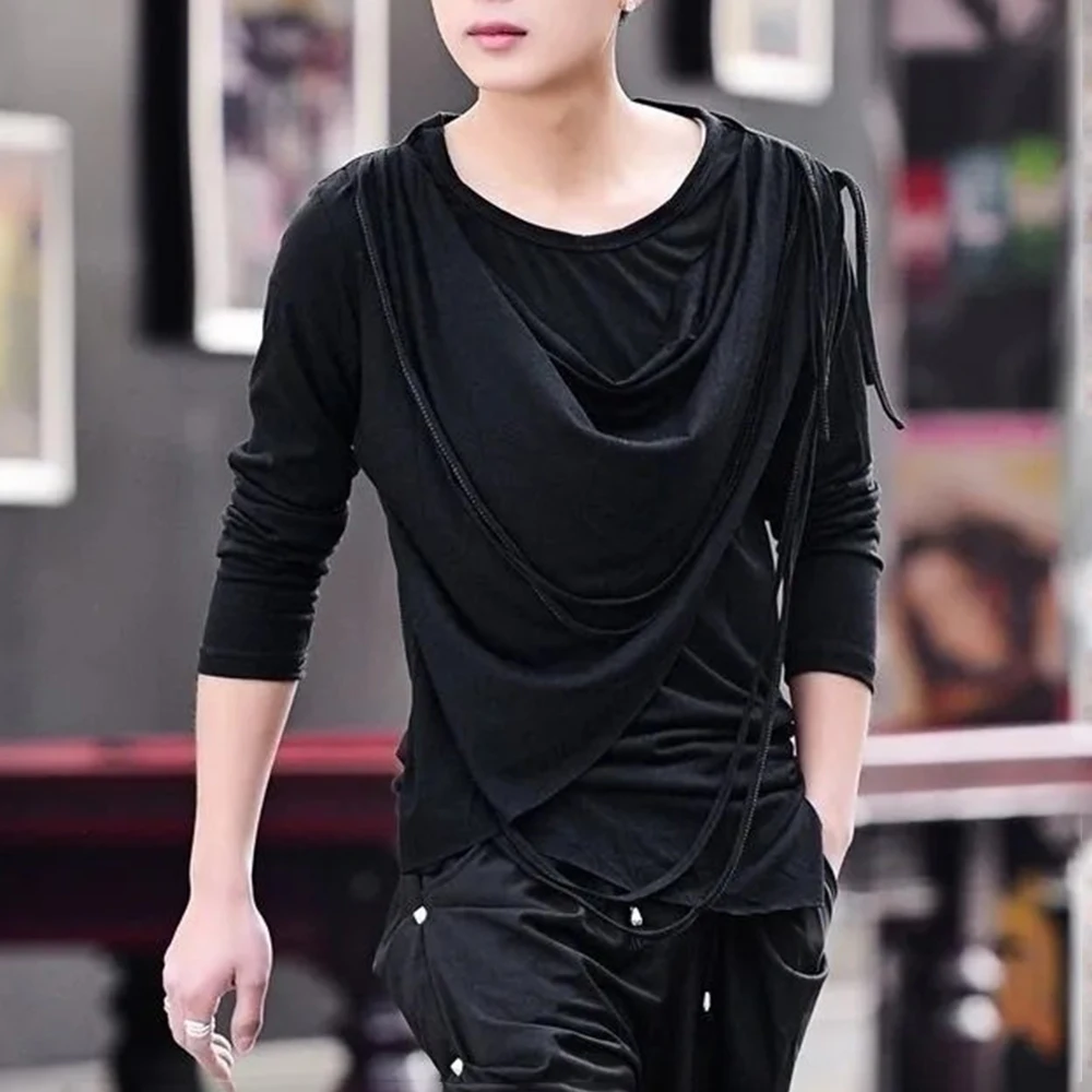 XS-5XL Spring New Men's Solid Color Long Sleeve T-Shirt American Retro Fashion Trend High Street Casual Loose Niche Men's Top