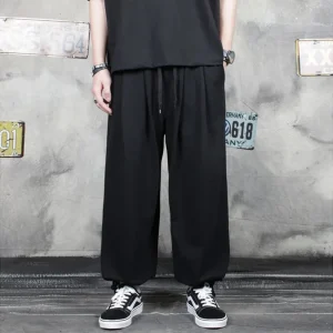 XS-5XL Summer New Male Solid Color Wide-Leg Trousers American Retro Fashion Trend High Street Loose Casual Simple Men's Bottoms